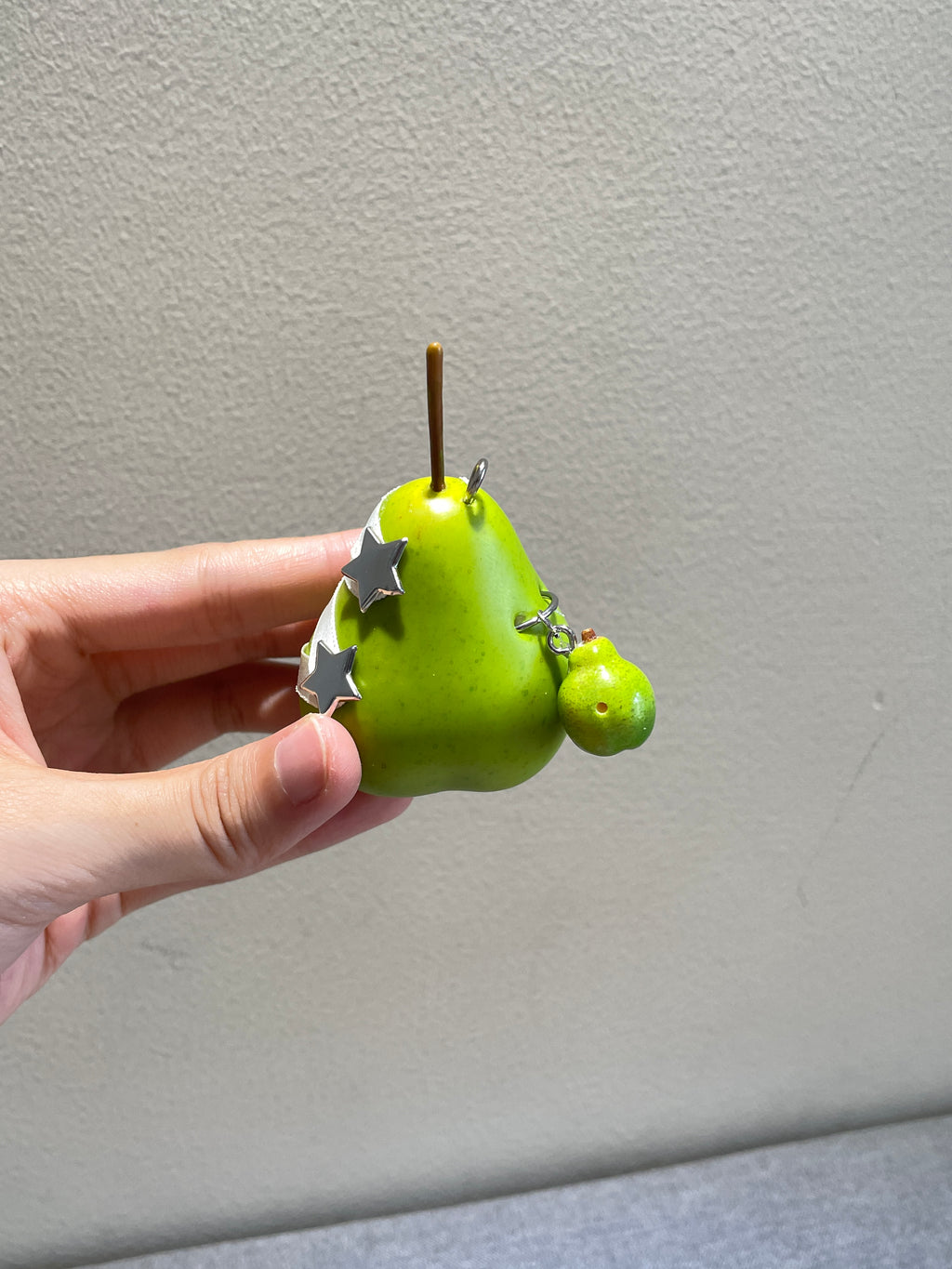 Artificial Pear Christmas Ornament, Ribbon Wrapped Fruit Bag Charm, Y2K Accessory