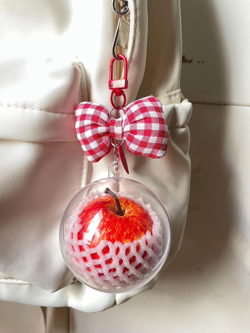 Realistic Apple Bag Charm, Fruit keychains,Clear Case Purse Accessory with Bow, GothicJewlery