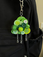 Handmade Button Keychain, Pink Cloud Apple Charm, Pastel Purse Accessory, Fruit Bag Decor