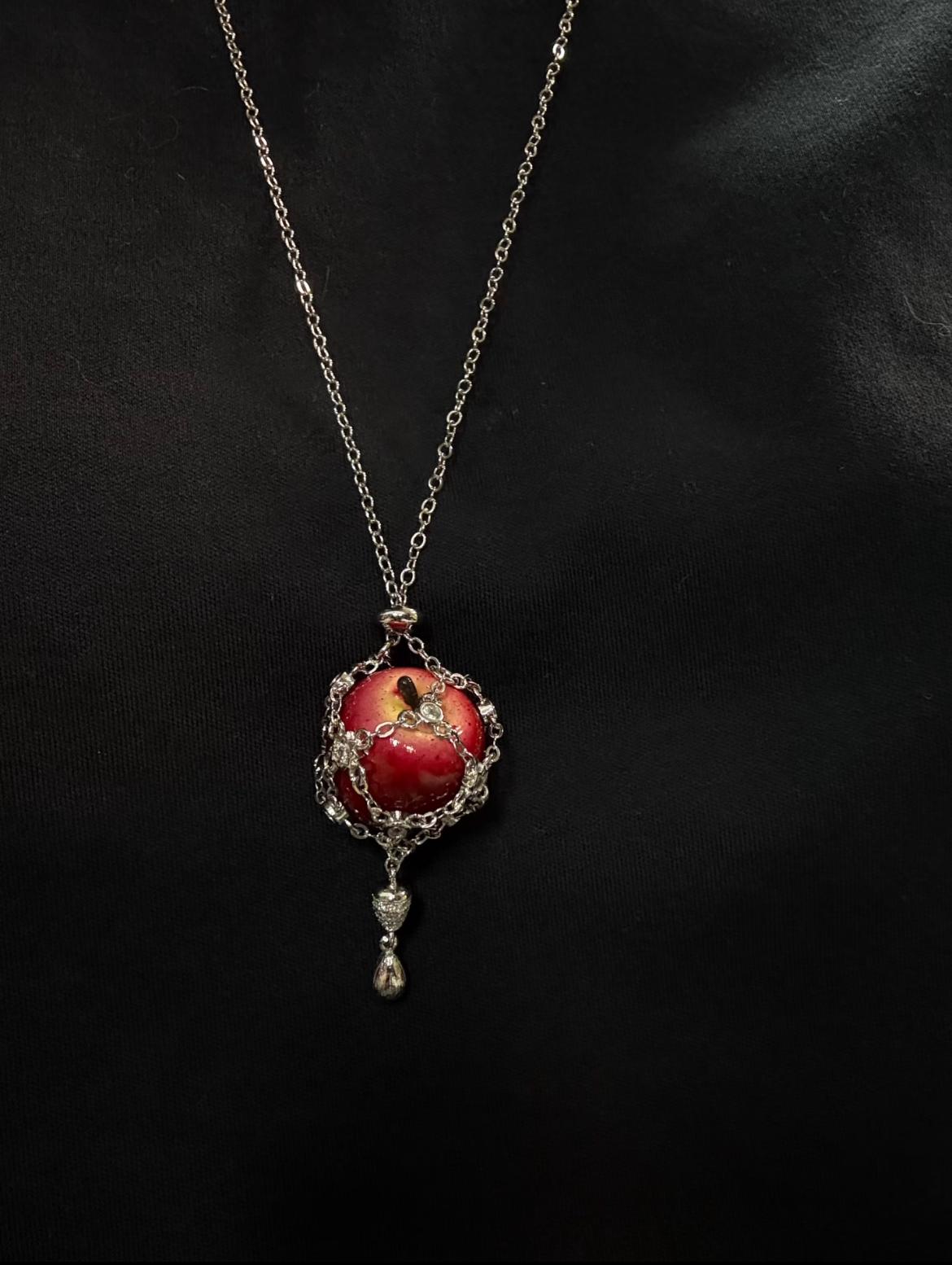 Handmade Resin Apple Pendant Necklace, Y2K Fruit Jewelry, Whimsical Gothic jewelry, Christmas Gift