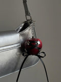 Y2K Red Apple Keychain, Star Punk Bag Charm, Silver Studded Fruit Jewelry Accessory