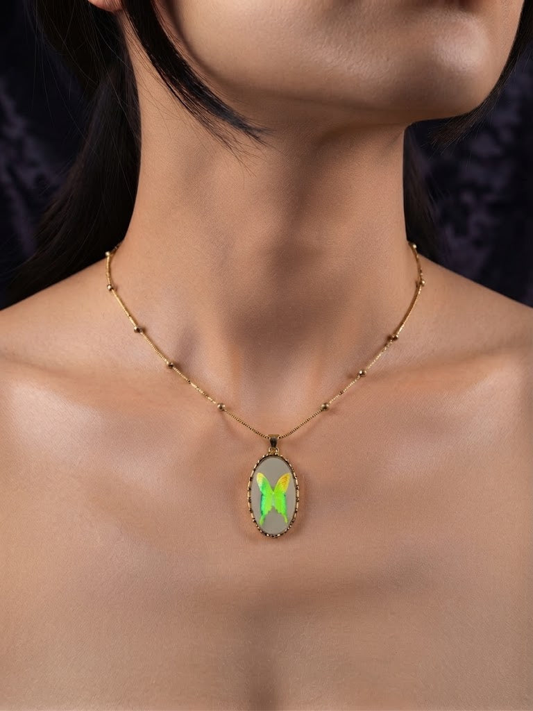 Holographic Butterfly Necklace, 3D Butterfly Pendant, Iridescent Jewelry, Unique Nature Inspired Gift