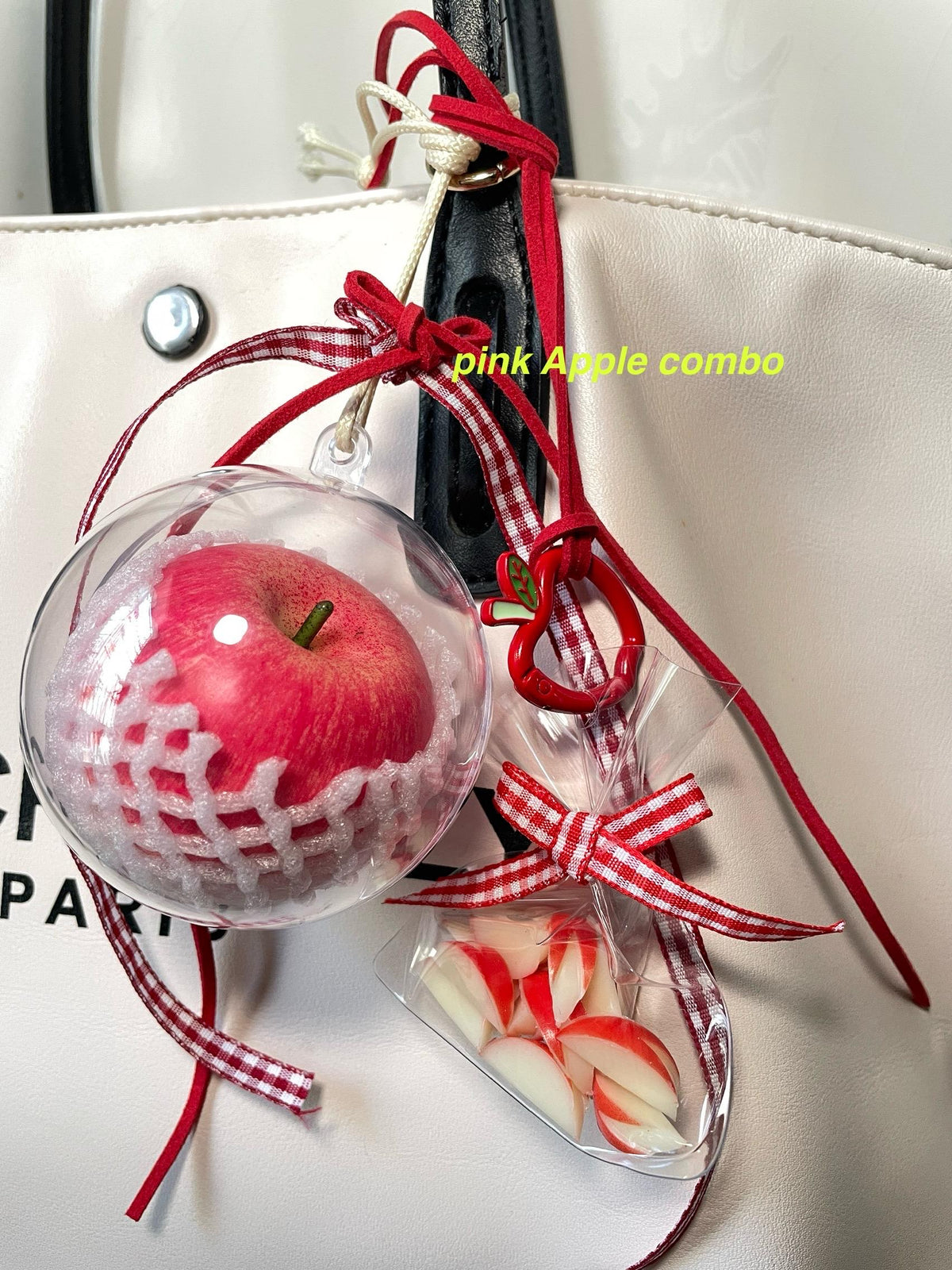 Realistic Pink Apple Keychain,  Fruit Bag Charm, Summer Accessory