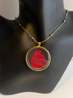 Holographic Pomegranate Necklace, Gold Pendant, Iridescent Fruit Jewelry