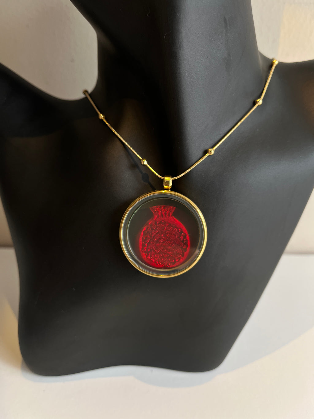 Holographic Pomegranate Necklace, Gold Pendant, Iridescent Fruit Jewelry