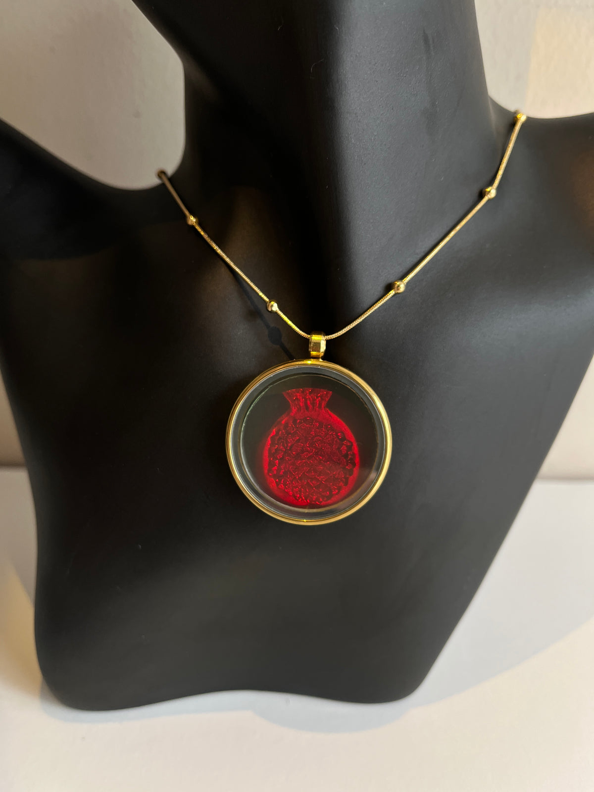 Holographic Pomegranate Necklace, Gold Pendant, Iridescent Fruit Jewelry