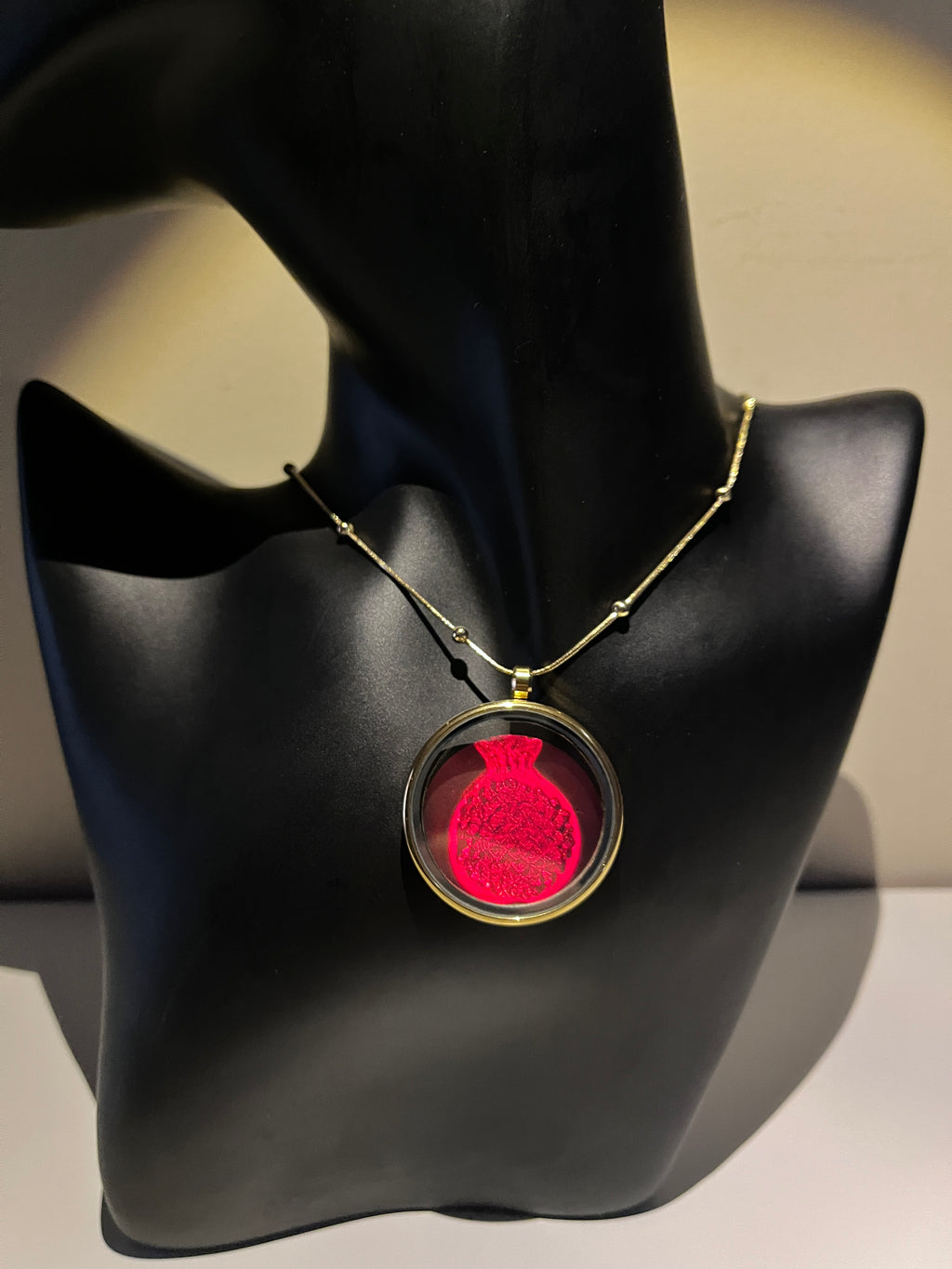 Holographic Pomegranate Necklace, Gold Pendant, Iridescent Fruit Jewelry
