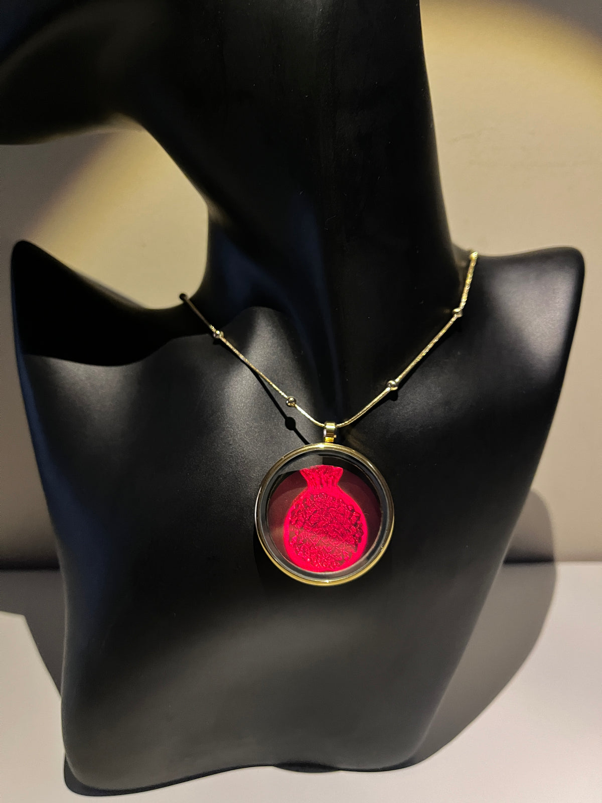 Holographic Pomegranate Necklace, Gold Pendant, Iridescent Fruit Jewelry