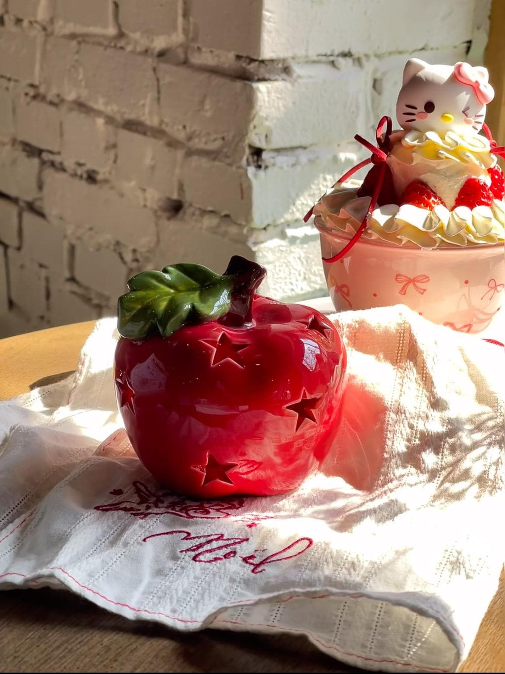 Ceramic Apple Night Light, Star Cutout, Christmas Gift