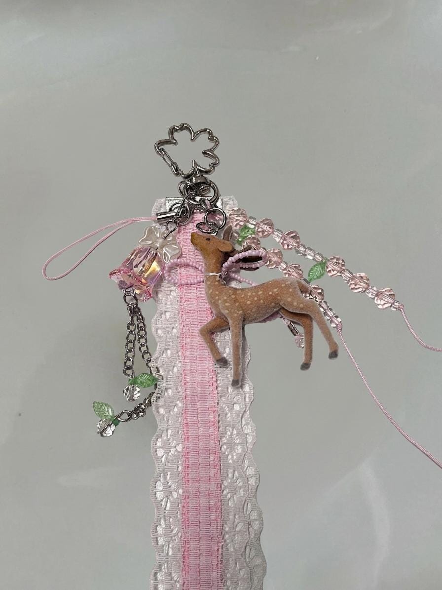 Beaded Deer Bag Charm and or Keychain, Handmade with Charms, Countryside lover gifts