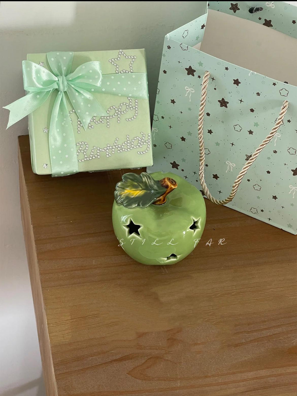 Ceramic Apple Night Light, Star Cutout, Christmas Gift