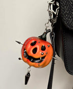 Gothic Halloween Pumpkin Bag Charm, Spiked Keychain, Spooky Purse Accessory, Punk Gift for Her