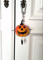 Gothic Halloween Pumpkin Bag Charm, Spiked Keychain, Spooky Purse Accessory, Punk Gift for Her