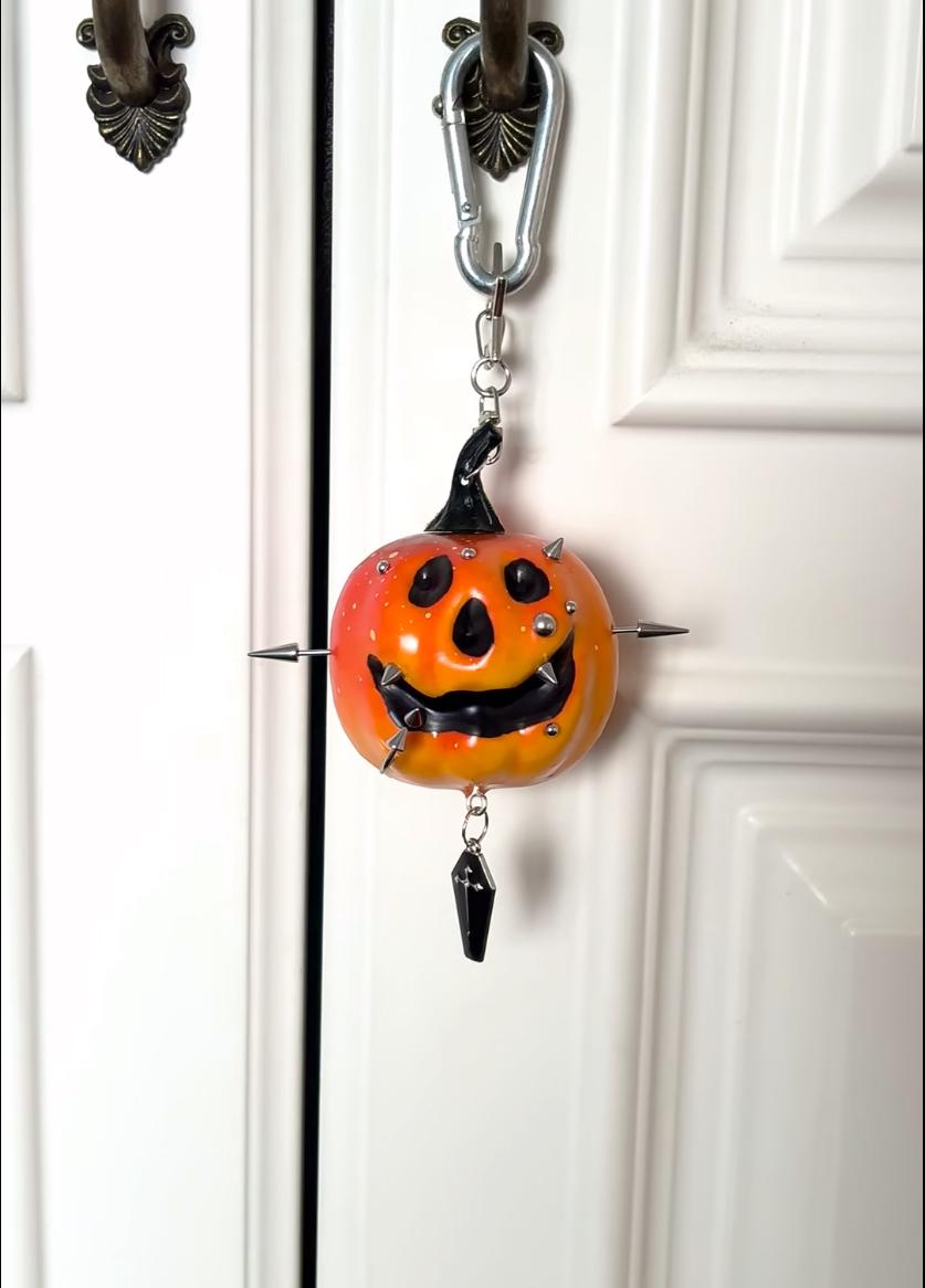 Gothic Halloween Pumpkin Bag Charm, Spiked Keychain, Spooky Purse Accessory, Punk Gift for Her