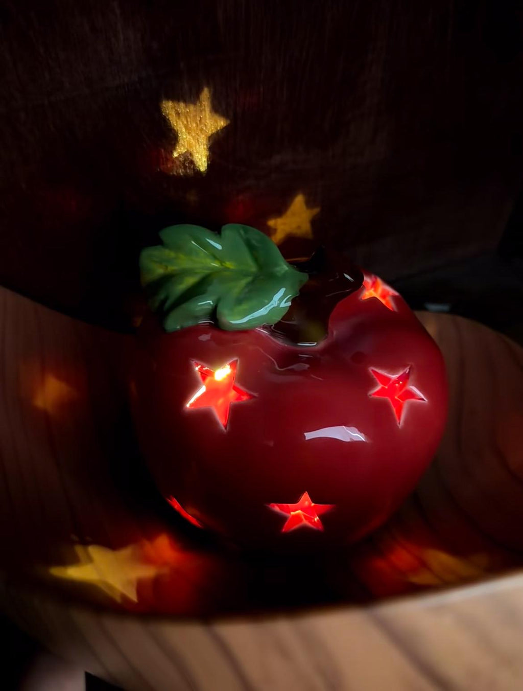 Ceramic Apple Night Light, Star Cutout, Christmas Gift