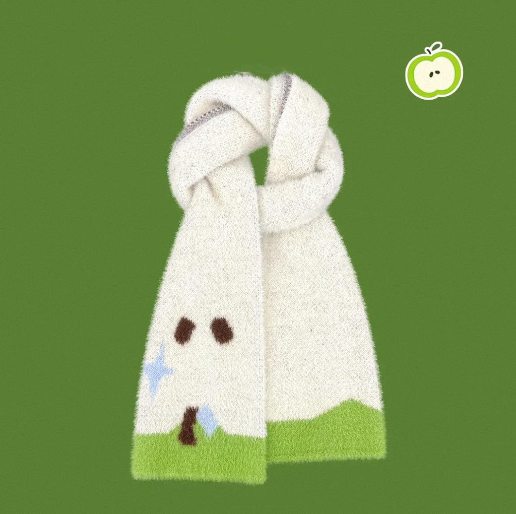 Apple Scarf with Apple Core & Stem Details, Y2K Fashion Accessory