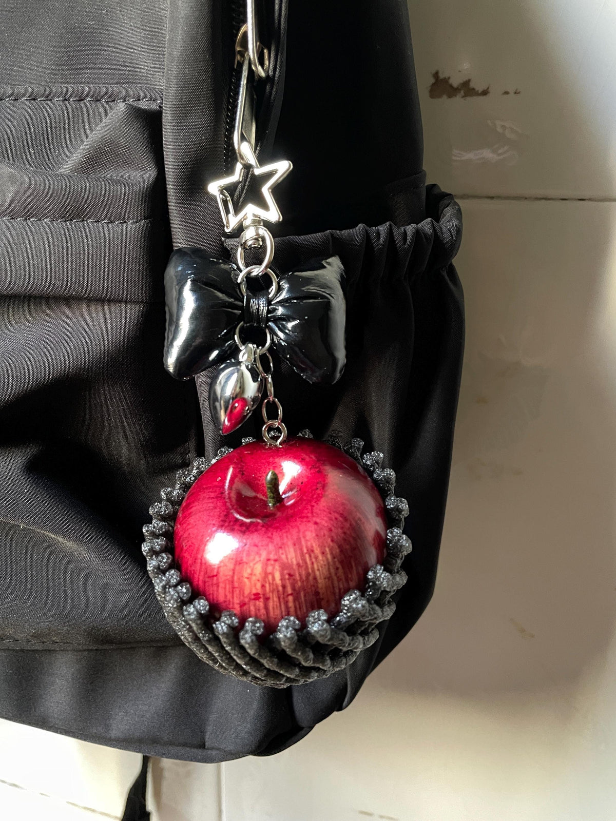 Realistic Apple Bag Charm, Fruit keychains,Clear Case Purse Accessory with Bow, GothicJewlery