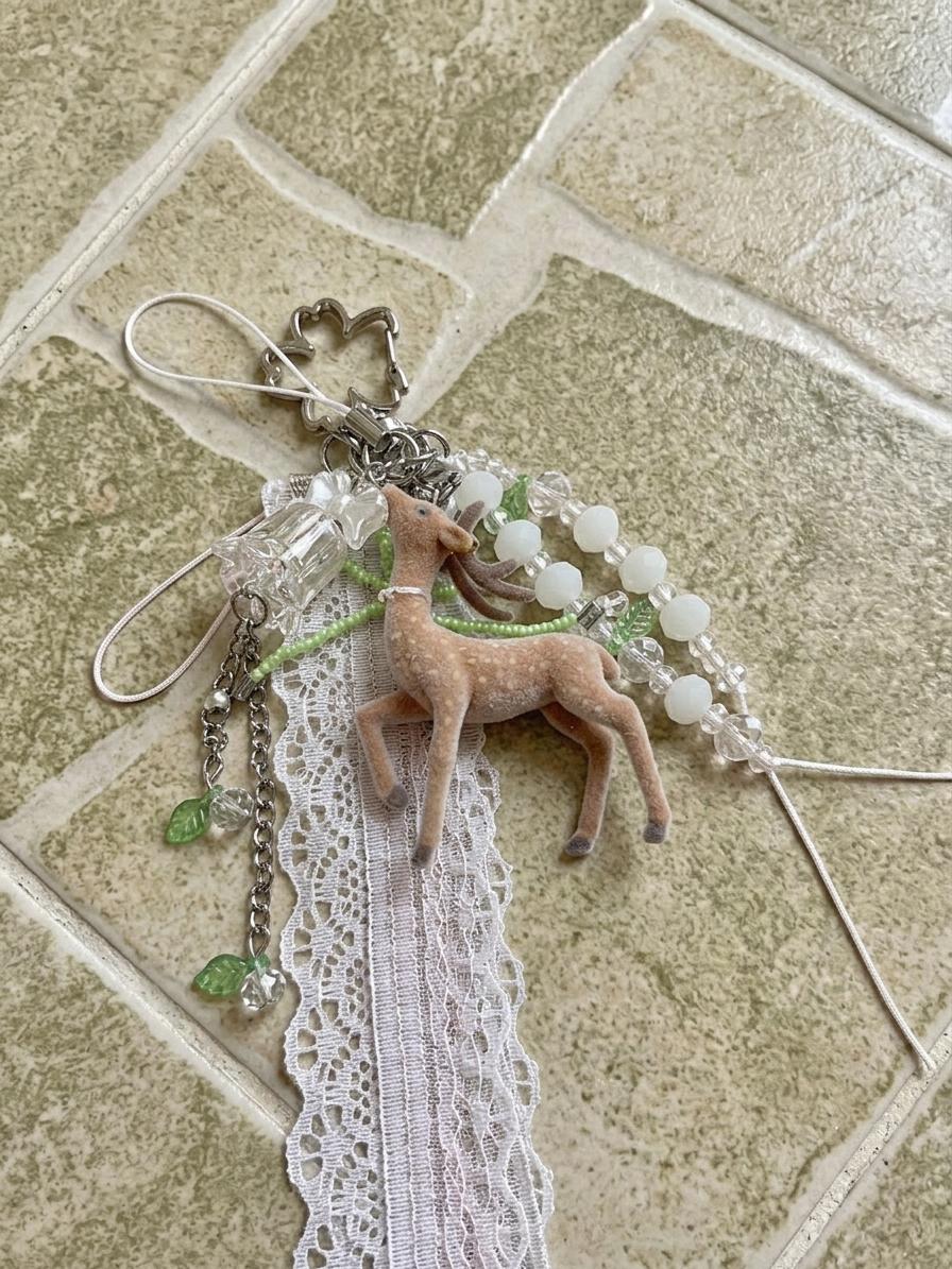 Beaded Deer Bag Charm and or Keychain, Handmade with Charms, Countryside lover gifts