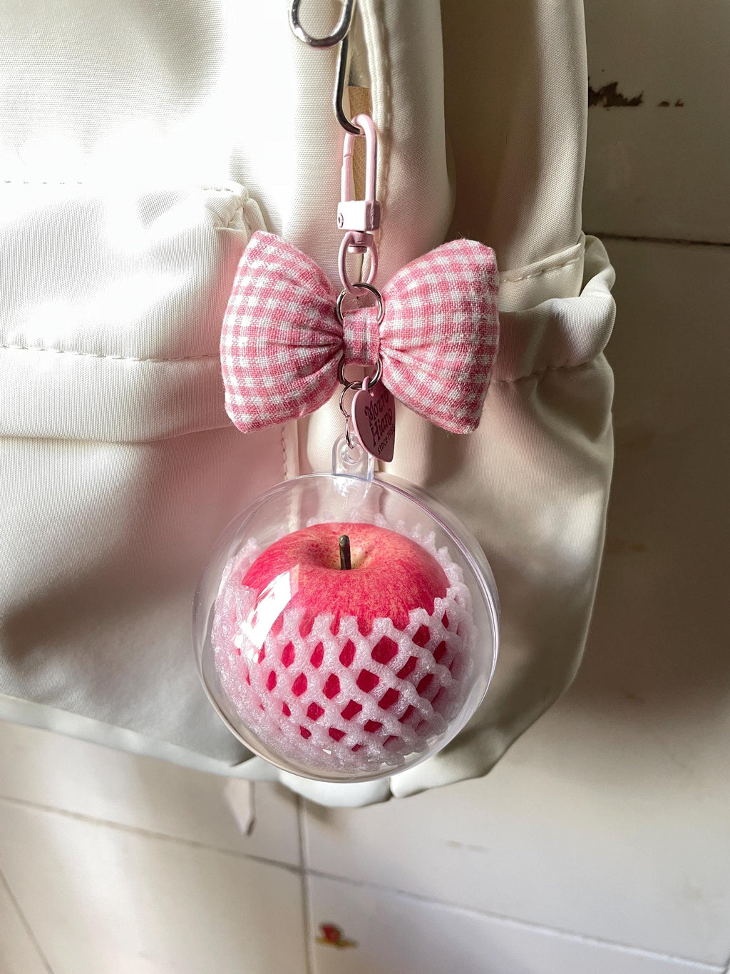 Realistic Apple Bag Charm, Fruit keychains,Clear Case Purse Accessory with Bow, GothicJewlery