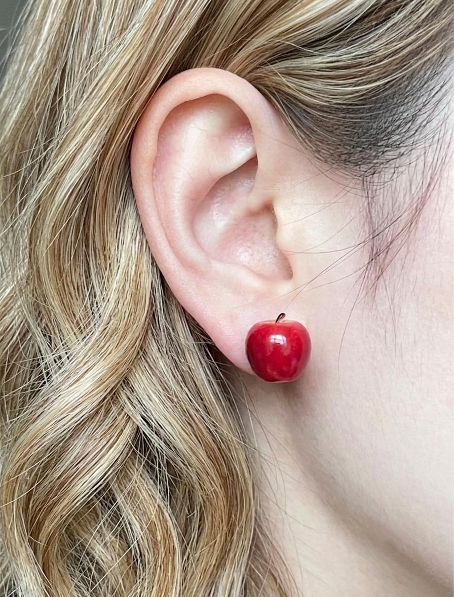 Handmade Resin Apple Earrings �?Fruit Jewelry Gift for Her, Teacher friendship Gift