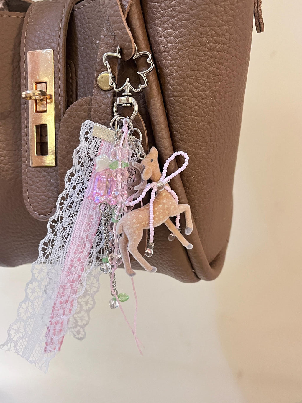Beaded Deer Bag Charm and or Keychain, Handmade with Charms, Countryside lover gifts