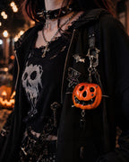 Gothic Halloween Pumpkin Bag Charm, Spiked Keychain, Spooky Purse Accessory, Punk Gift for Her