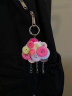 Handmade Button Keychain, Pink Cloud Apple Charm, Pastel Purse Accessory, Fruit Bag Decor
