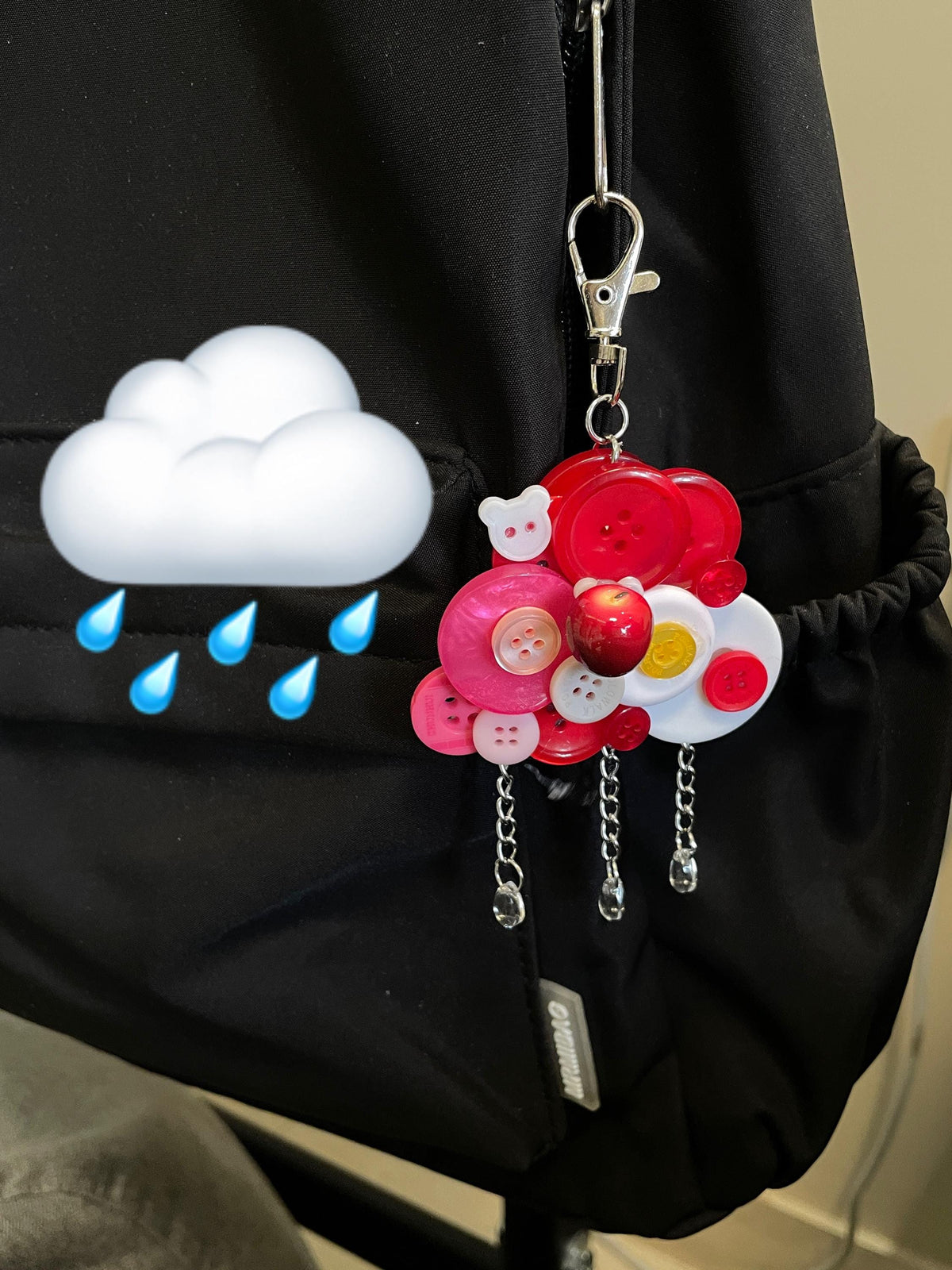 Handmade Button Keychain, Pink Cloud Apple Charm, Pastel Purse Accessory, Fruit Bag Decor