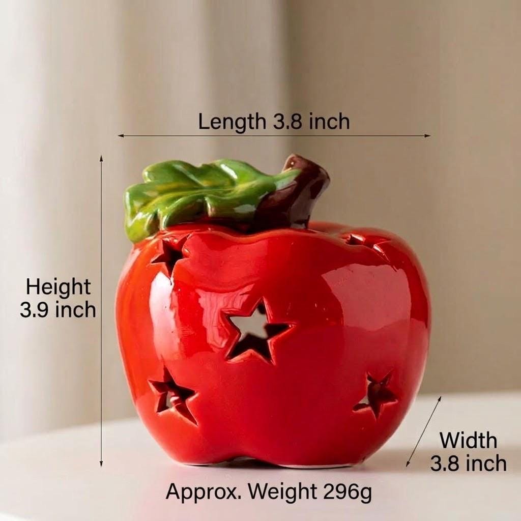 Ceramic Apple Night Light, Star Cutout, Christmas Gift