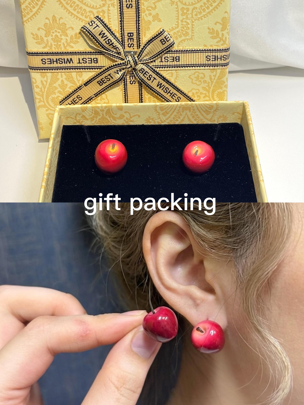 Handmade Resin Apple Earrings �?Fruit Jewelry Gift for Her, Teacher friendship Gift