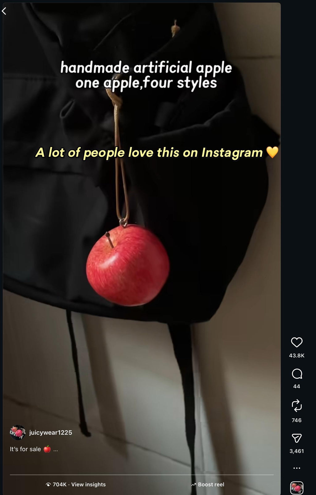 Handmade Realistic Apple Keychain, Fruit Bag Charm