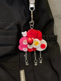 Handmade Button Keychain, Pink Cloud Apple Charm, Pastel Purse Accessory, Fruit Bag Decor