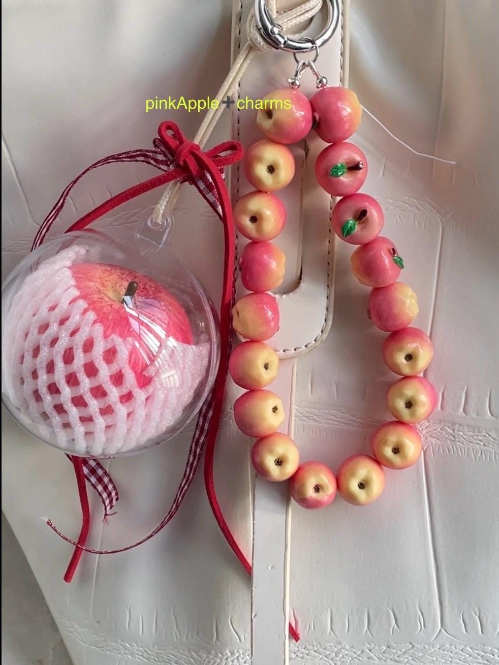 Realistic Pink Apple Keychain,  Fruit Bag Charm, Summer Accessory