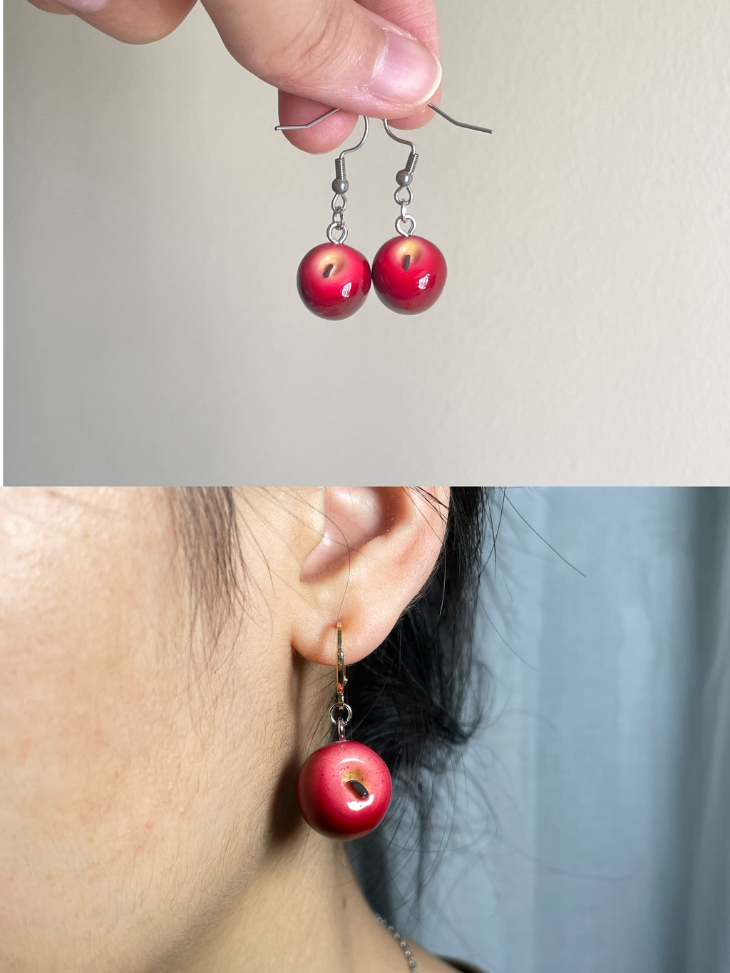 Handmade Resin Apple Earrings �?Fruit Jewelry Gift for Her, Teacher friendship Gift