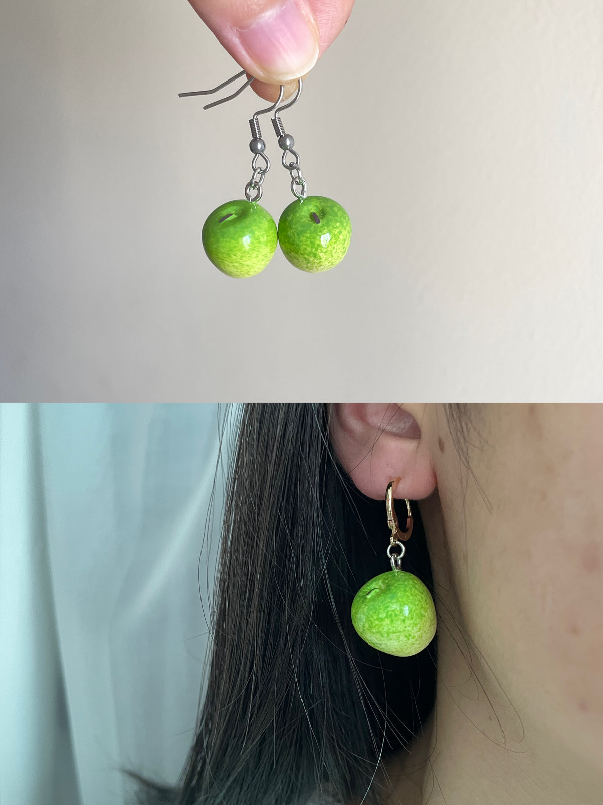 Handmade Resin Apple Earrings �?Fruit Jewelry Gift for Her, Teacher friendship Gift