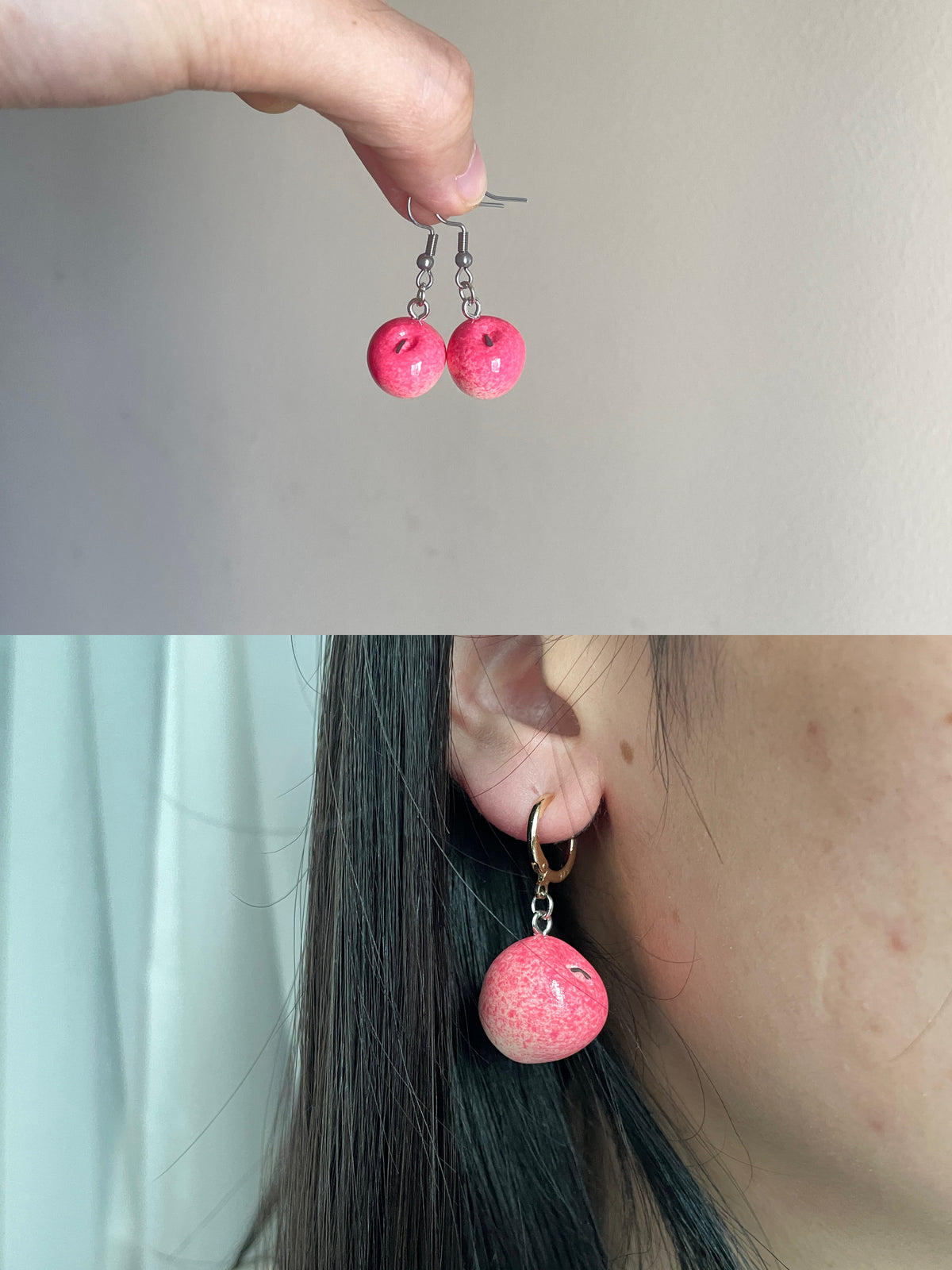 Handmade Resin Apple Earrings �?Fruit Jewelry Gift for Her, Teacher friendship Gift