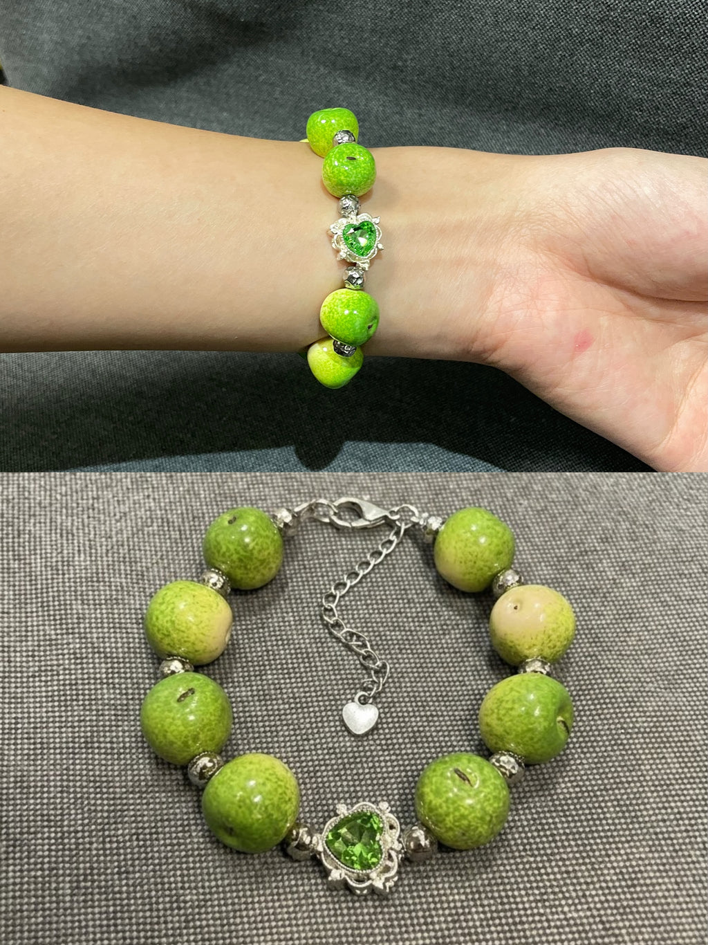 Lucky Apple Beaded Bracelet, Whimsical Resin Fruit Jewelry, Dark Coquette Twilight Gothic Gift