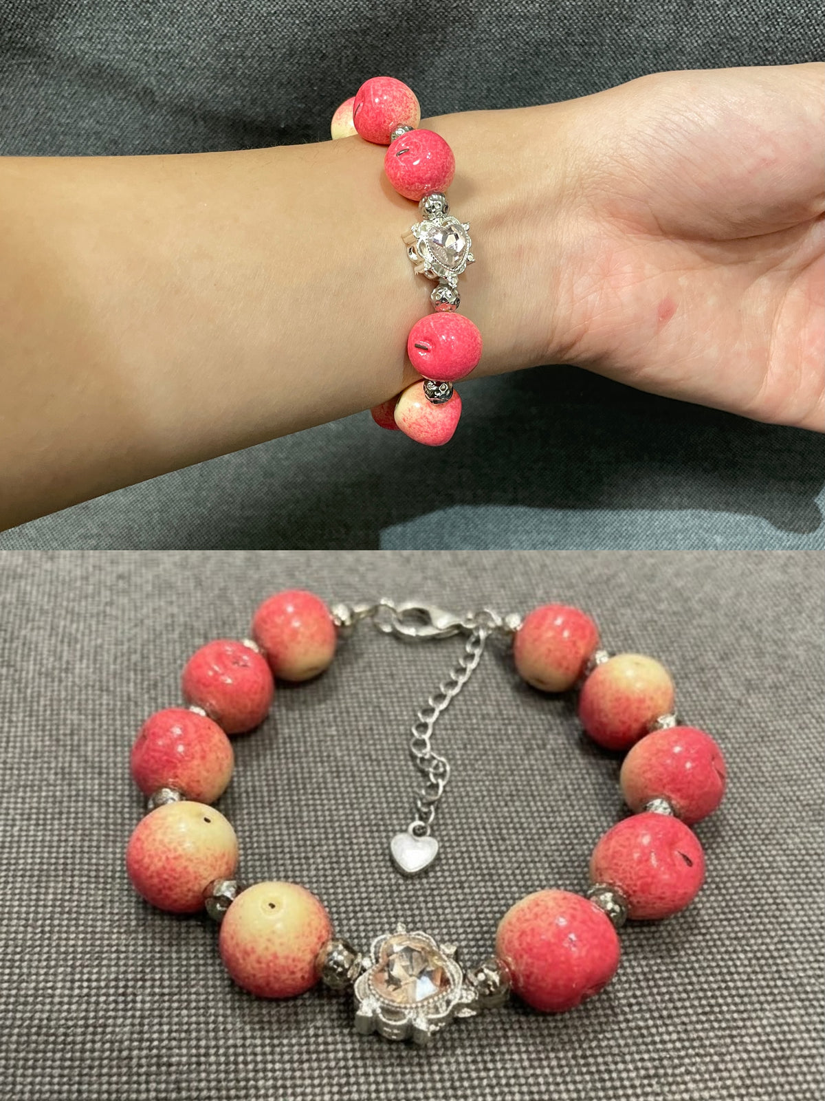 Lucky Apple Beaded Bracelet, Whimsical Resin Fruit Jewelry, Dark Coquette Twilight Gothic Gift