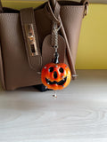 Gothic Halloween Pumpkin Bag Charm, Spiked Keychain, Spooky Purse Accessory, Punk Gift for Her