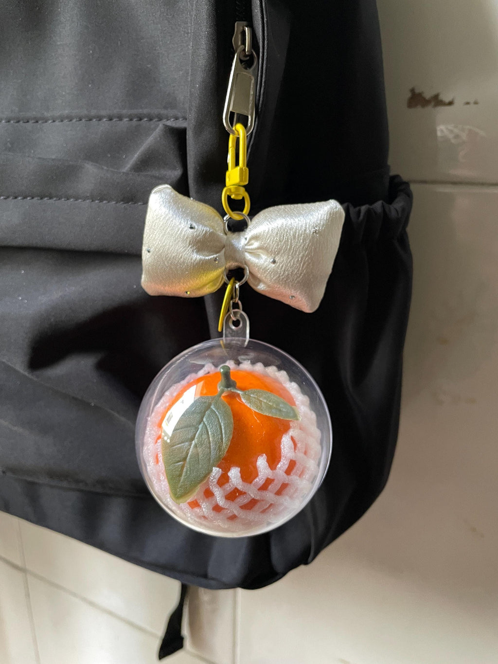 Realistic Apple Bag Charm, Fruit keychains,Clear Case Purse Accessory with Bow, GothicJewlery