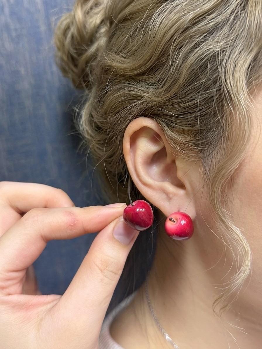 Handmade Resin Apple Earrings �?Fruit Jewelry Gift for Her, Teacher friendship Gift