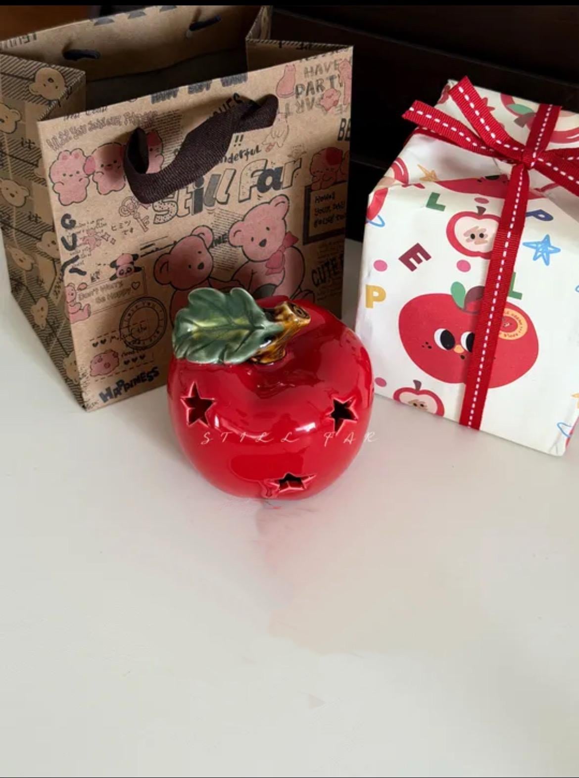 Ceramic Apple Night Light, Star Cutout, Christmas Gift