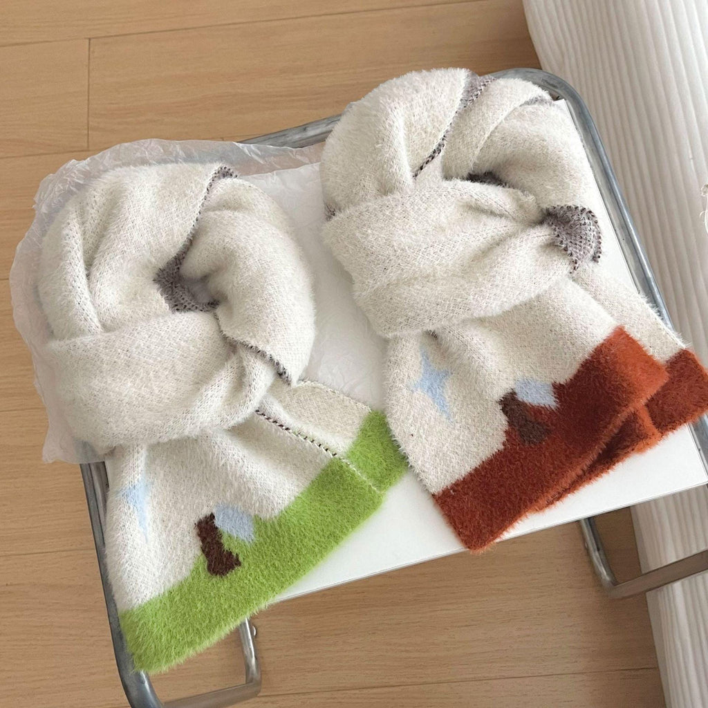 Apple Scarf with Apple Core & Stem Details, Y2K Fashion Accessory