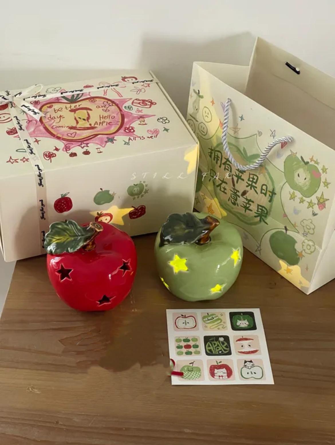 Ceramic Apple Night Light, Star Cutout, Christmas Gift