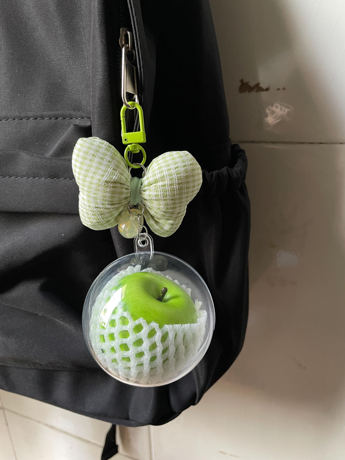 Realistic Apple Bag Charm, Fruit keychains,Clear Case Purse Accessory with Bow, GothicJewlery