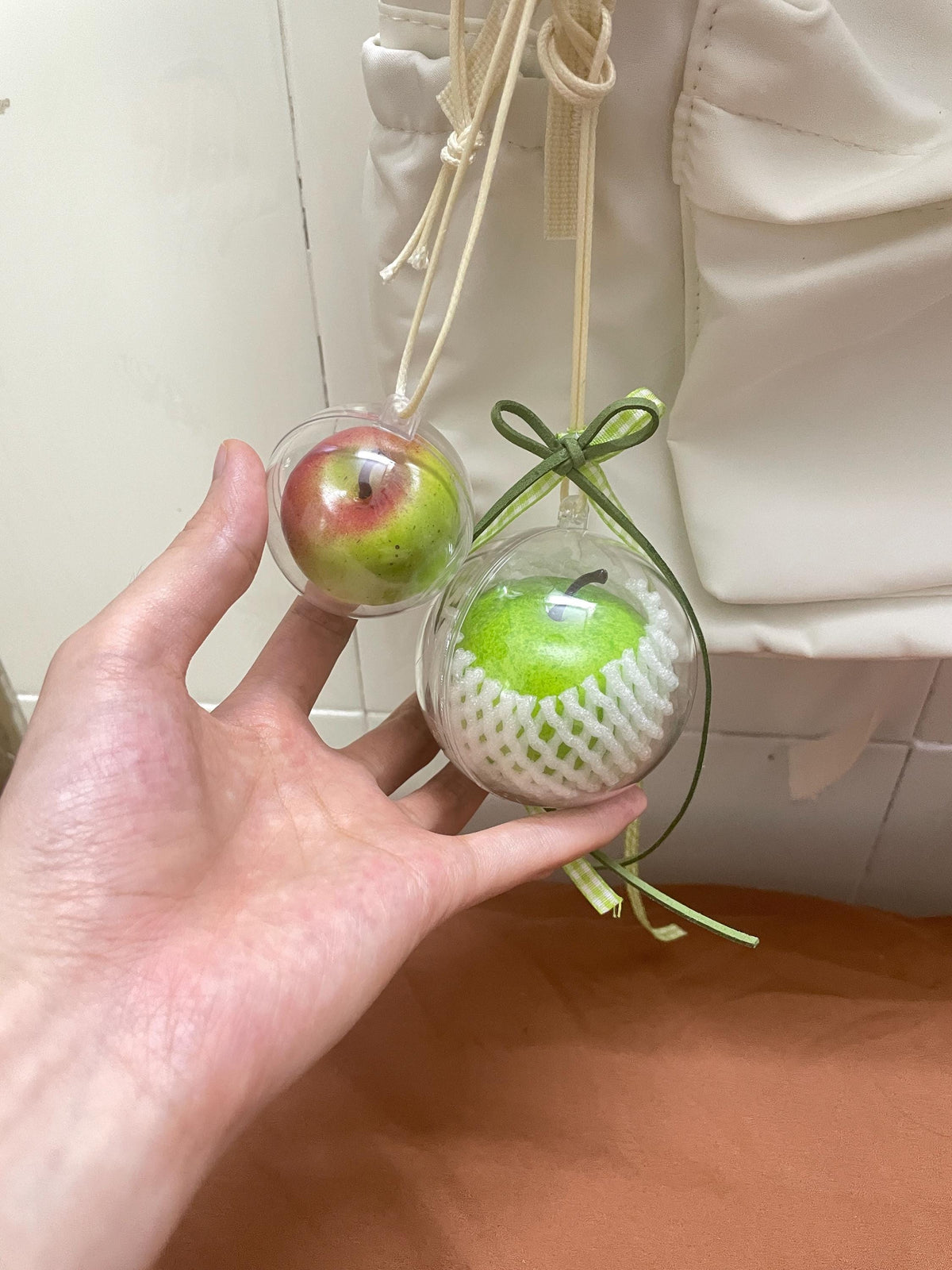 Realistic Green Apple Keychains, Fruit Bag Charms, Fun Gift for Her,Teachers,Friends-Unique Eco