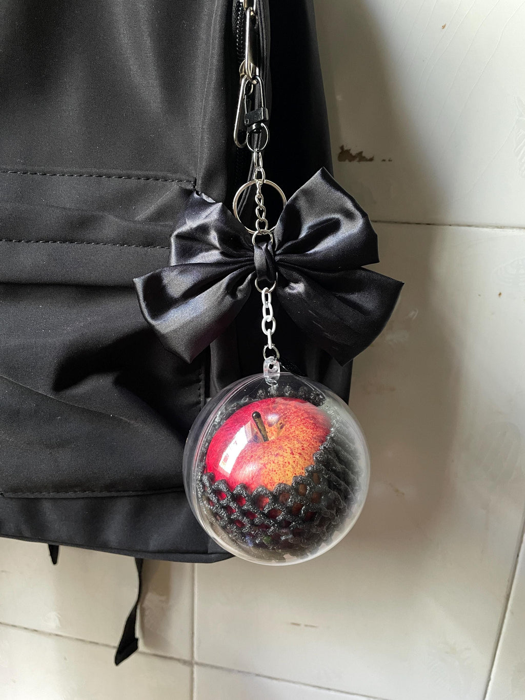 Realistic Apple Bag Charm, Fruit keychains,Clear Case Purse Accessory with Bow, GothicJewlery