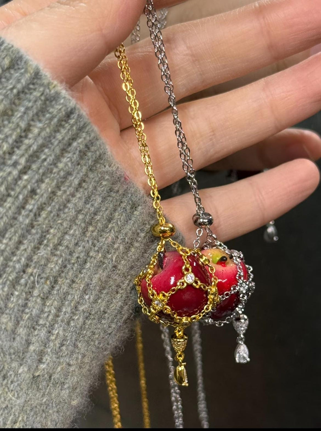 Handmade Resin Apple Pendant Necklace, Y2K Fruit Jewelry, Whimsical Gothic jewelry, Christmas Gift
