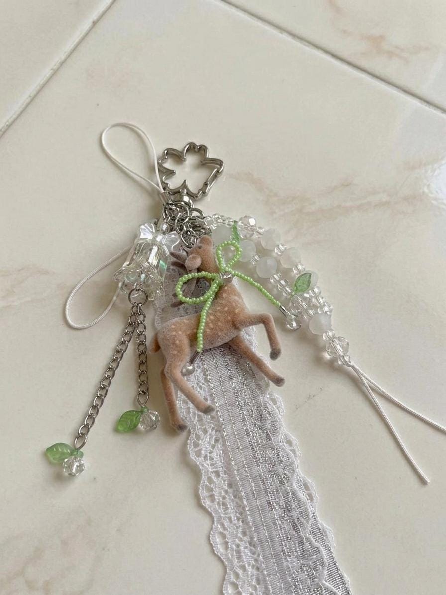 Beaded Deer Bag Charm and or Keychain, Handmade with Charms, Countryside lover gifts