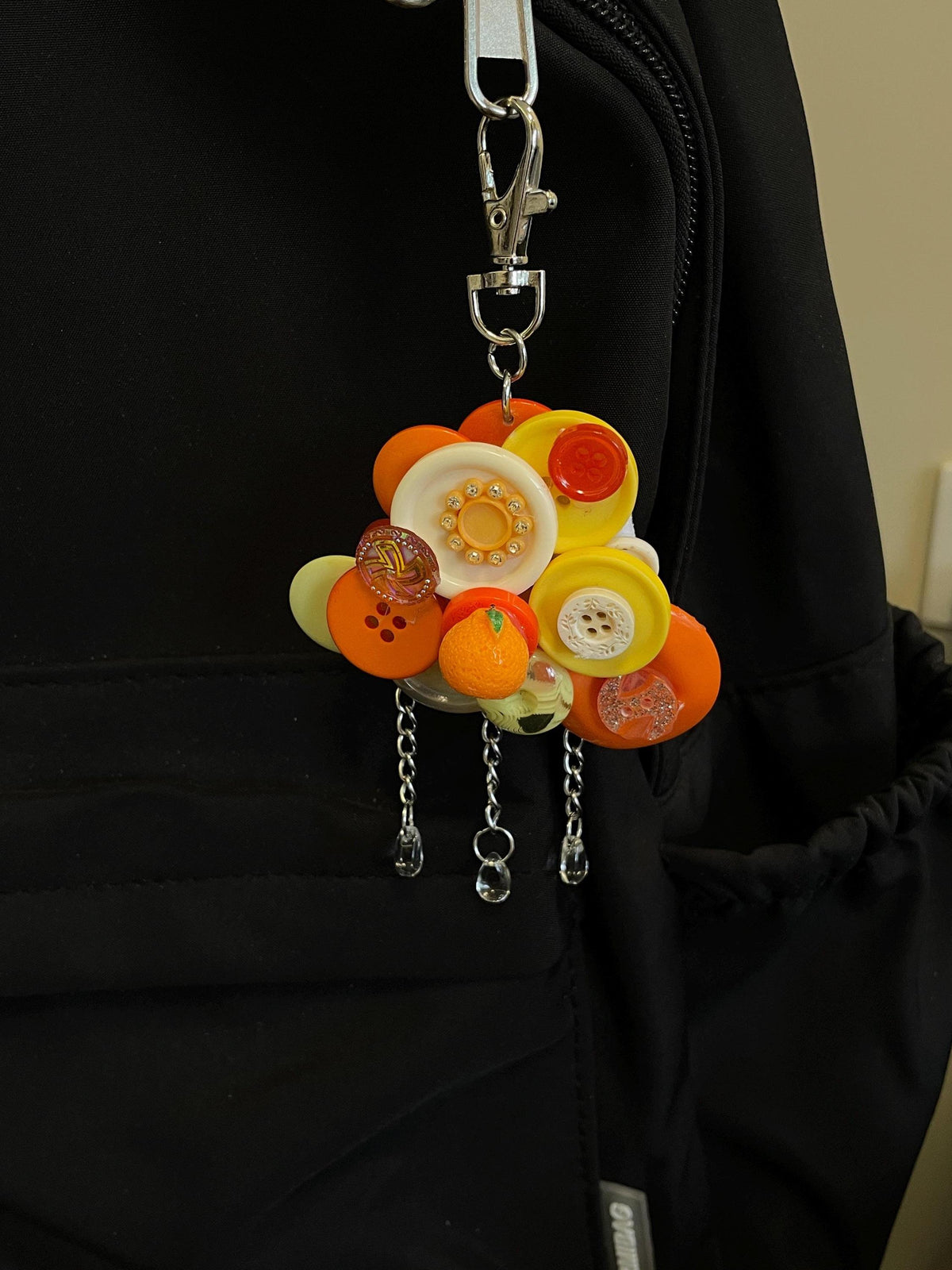 Handmade Button Keychain, Pink Cloud Apple Charm, Pastel Purse Accessory, Fruit Bag Decor